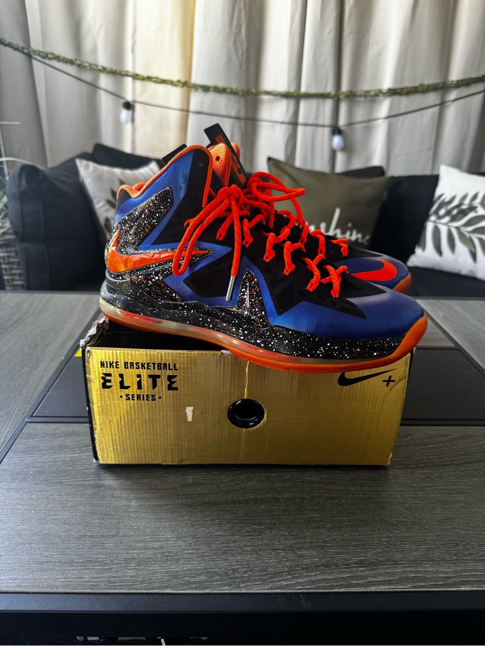 Nike Men’s Basketball Sneakers - Blue & Orange with Black Speckle 11 1/2